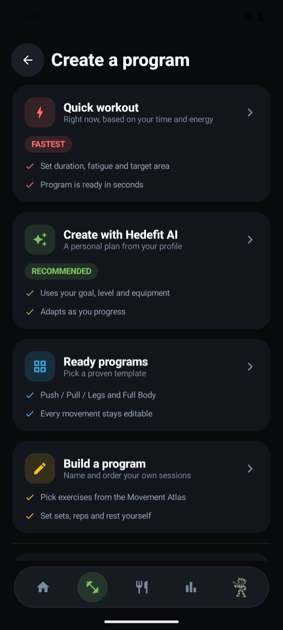 Create program: Create with Hedefit AI