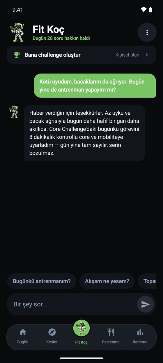 Fit Koç sohbet ekranı