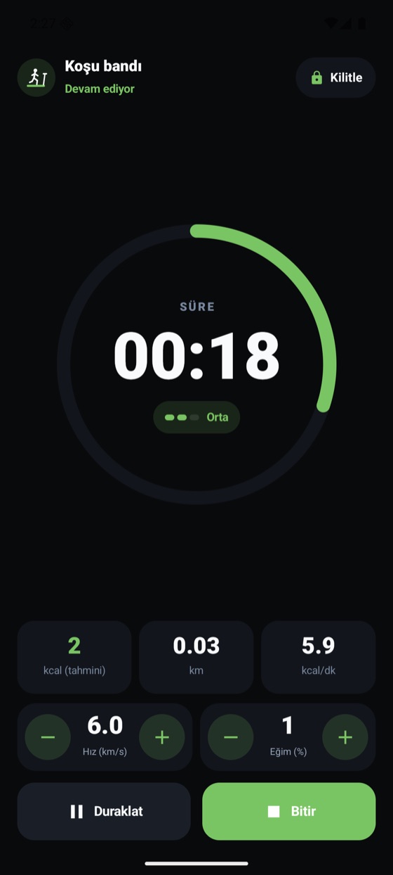 Koşu bandı seansı: süre halkası, hız ve eğim