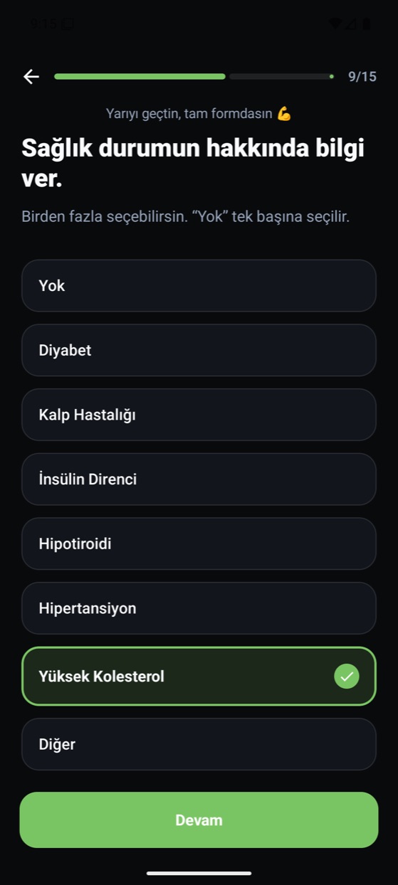 Başlangıç soruları: sağlık durumu